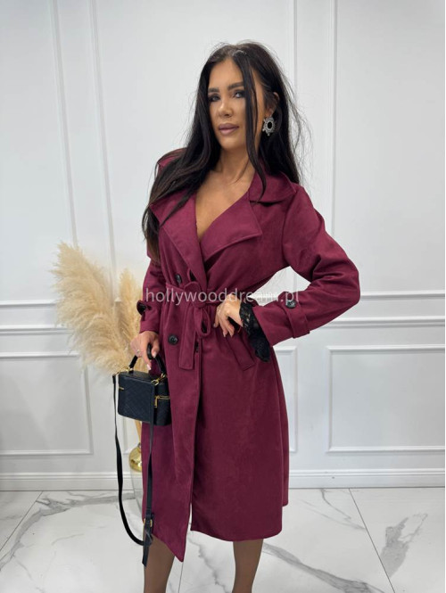 Bordowy płaszcz zamszowy dwurzędowy ALEKSANDER 02 - photo #5