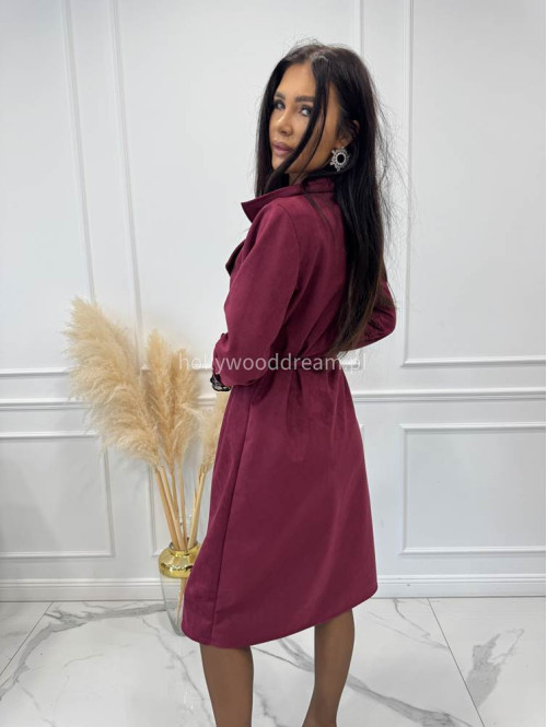 Bordowy płaszcz zamszowy dwurzędowy ALEKSANDER 02 - photo #6