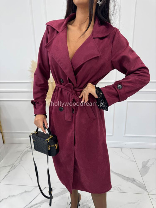 Bordowy płaszcz zamszowy dwurzędowy ALEKSANDER 02 - photo #7