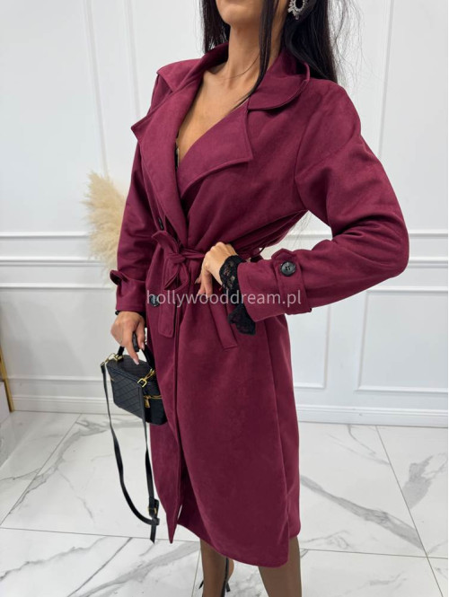 Bordowy płaszcz zamszowy dwurzędowy ALEKSANDER 02 - photo #8