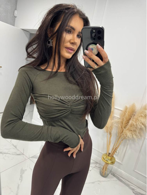 Khaki bluzka z pętelką na biuście Sorella 69 - photo #4