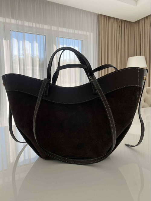 Czekoladowa torebka duża zamszowa ze wstawkami skórzanymi LEATHER - photo #30