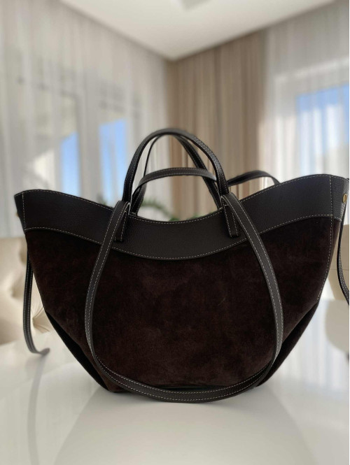 Czekoladowa torebka duża zamszowa ze wstawkami skórzanymi LEATHER - photo #31