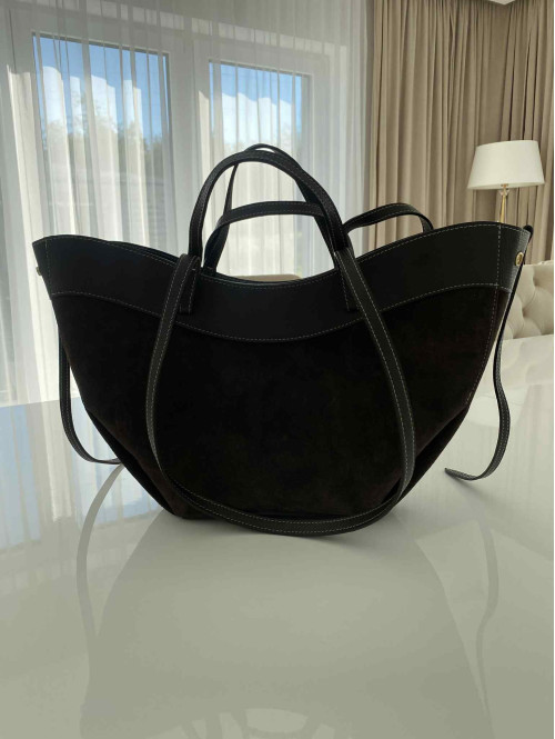 Czekoladowa torebka duża zamszowa ze wstawkami skórzanymi LEATHER - photo #33