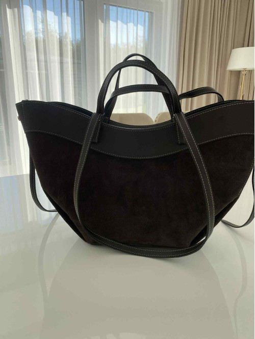 Czekoladowa torebka duża zamszowa ze wstawkami skórzanymi LEATHER - photo #34