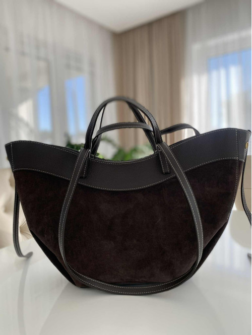 Czekoladowa torebka duża zamszowa ze wstawkami skórzanymi LEATHER