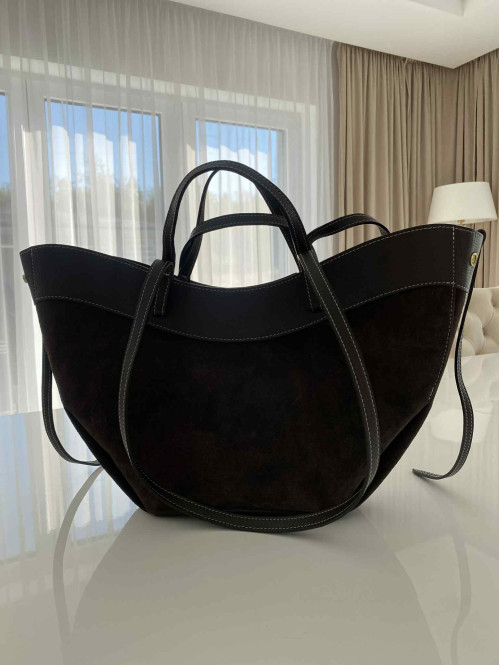 Czekoladowa torebka duża zamszowa ze wstawkami skórzanymi LEATHER - photo #36