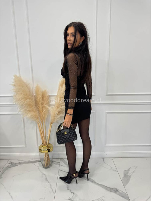 Sukienka z siateczkową górą z cekinami i kołnierzem DOROTA czarna 17 Sukienka z siateczkową górą z cekinami i kołnierzem DOROTA czarna 17 - photo #20