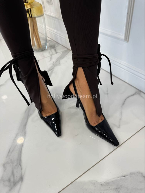 Czarny komplet prążkowany bluzka + legginsy z wiązaniami Milan 173 - photo #1