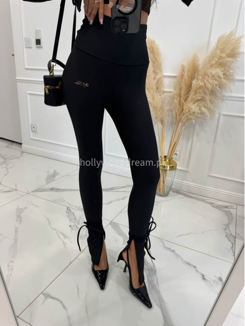 Czarny komplet prążkowany bluzka + legginsy z wiązaniami Milan 173 - photo #6