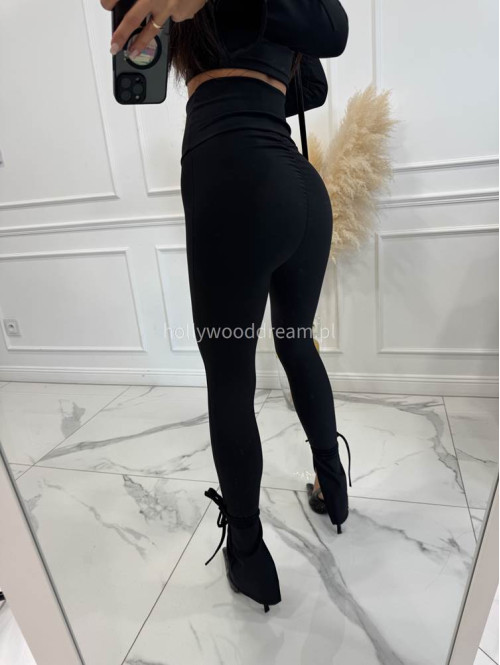 Czarny komplet prążkowany bluzka + legginsy z wiązaniami Milan 173 - photo #7