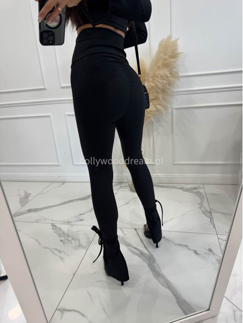 Czarny komplet prążkowany bluzka + legginsy z wiązaniami Milan 173 - photo #8