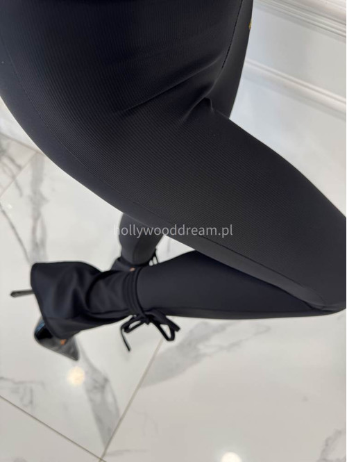 Czarny komplet prążkowany bluzka + legginsy z wiązaniami Milan 173 - photo #10