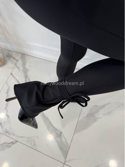 Czarny komplet prążkowany bluzka + legginsy z wiązaniami Milan 173 - photo #11