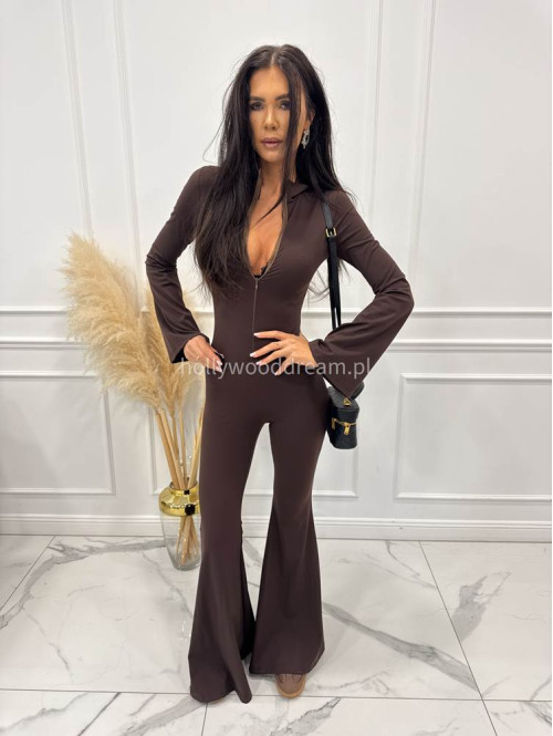 Czekoladowy kombinezon modelujący z zamkiem na przodzie Lena 173 - photo #3