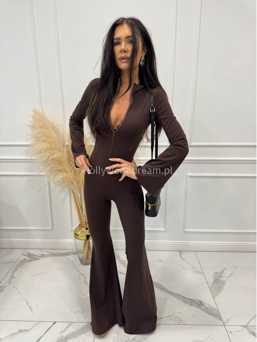 Czekoladowy kombinezon modelujący z zamkiem na przodzie Lena 173 - photo #5