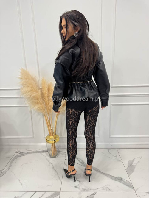 Czarna koronkowe legginsy z zakładką na palec i podszewką MISS 17 - photo #5