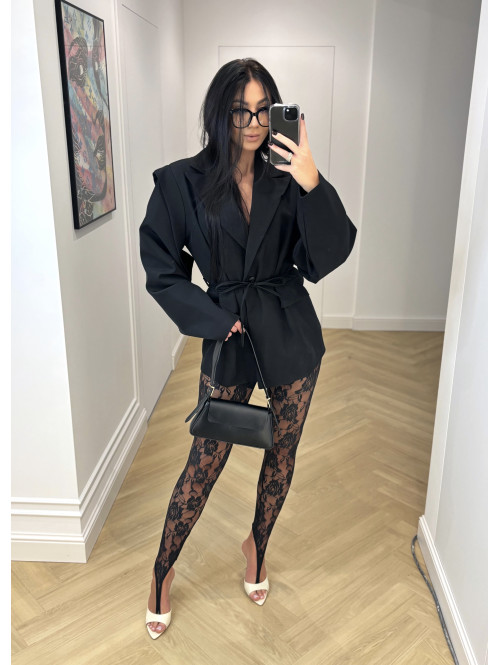 Czarne legginsy koronkowe z zakładką na palec GLAMOUR 163 - photo #19