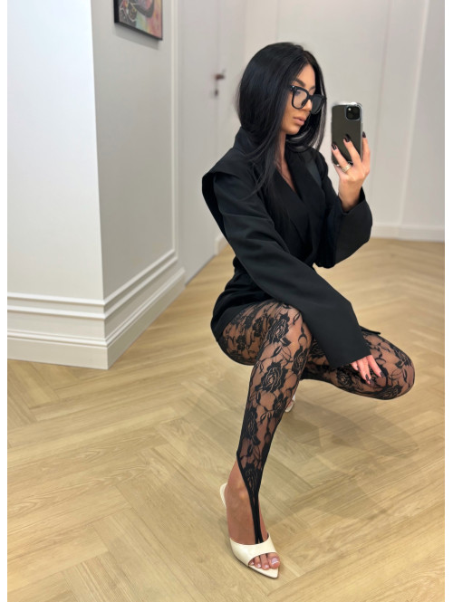 Czarne legginsy koronkowe z zakładką na palec GLAMOUR 163 - photo #22