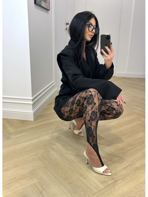 Czarne legginsy koronkowe z zakładką na palec GLAMOUR 163 - photo #23