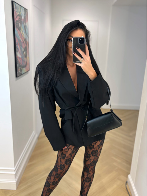 Czarne legginsy koronkowe z zakładką na palec GLAMOUR 163 - photo #25