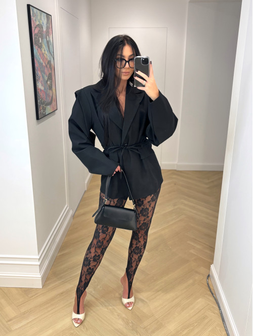 Czarna marynarka z guzikiem i wiązaniem w tali MIA 19 - photo #6