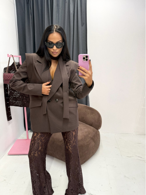 Marynarka z dwoma guzikami Elegra czekoladowa 25