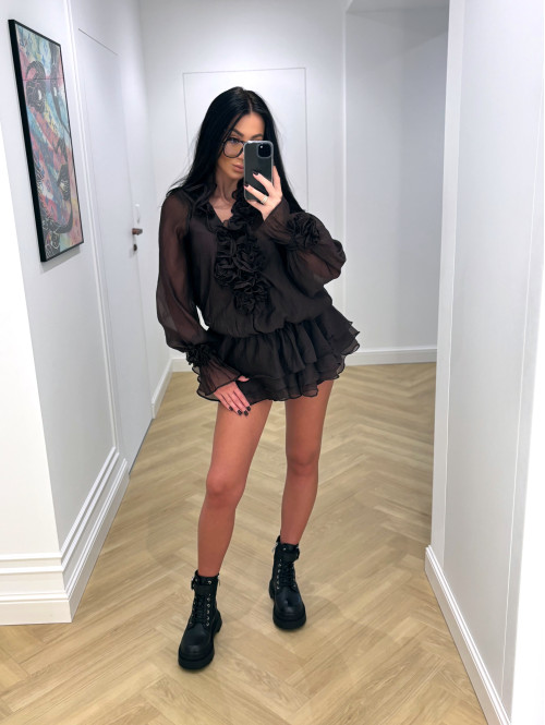 Sukienka z wiązaniem, różami i falbanami + spodenki czekoladowa ROSALINE 09 - photo #27