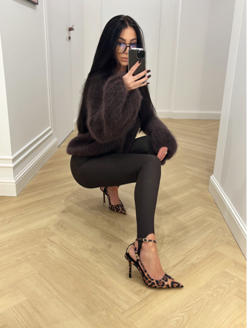 Ciemno czekoladowy Sweter moherowy z poszerzanymi rękawami WALENCJA 52 - photo #20