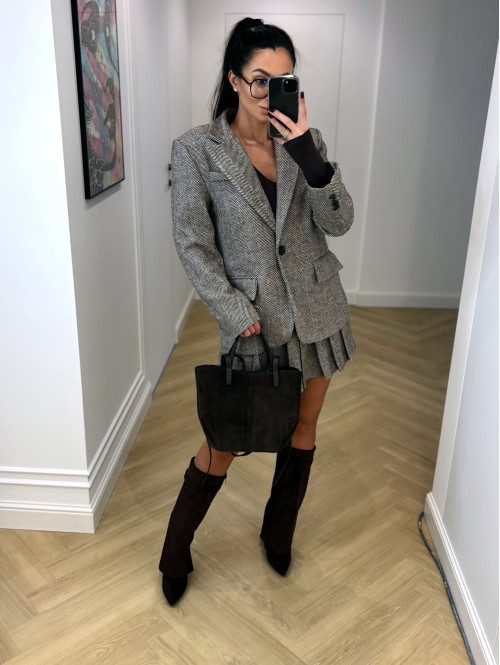 Czekoladowo-kremowa spódniczka mini plisowana w jodełkę HELENA 19 - photo #65