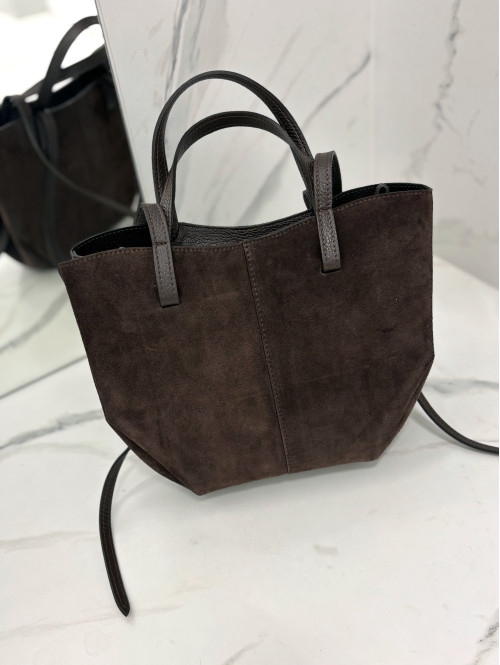 Torebka mała shopper zamszowa z wkładem czekoladowa TOLA - photo #24