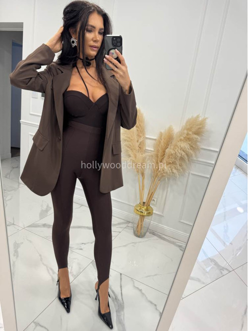 Czekoladowa marynarka zapinana na jeden guzik KORNELIA 19 - photo #41