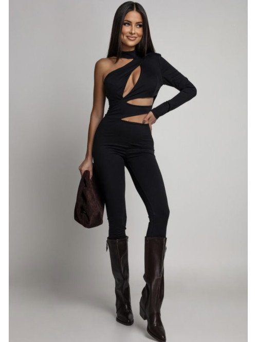 Czarny kombinezon na jedno ramię z wycięciami Cobie 26 - photo #3