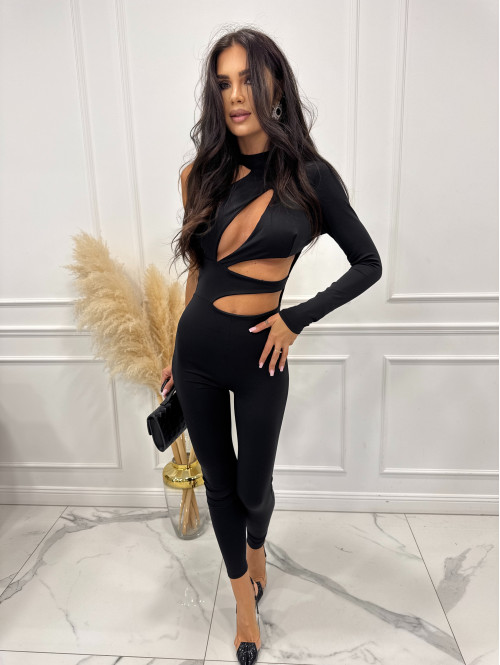 Czarny kombinezon na jedno ramię z wycięciami Cobie 26 - photo #4