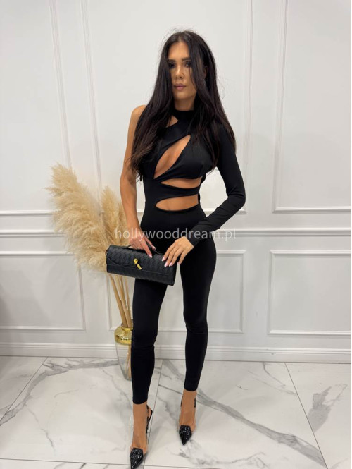 Czarny kombinezon na jedno ramię z wycięciami Cobie 26 - photo #5