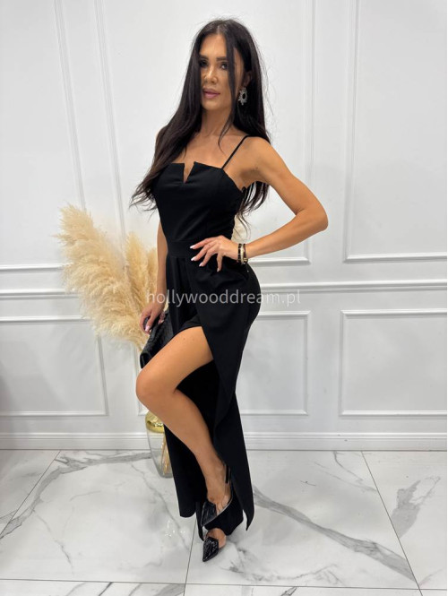 Czarny kombinezon z V na dekolcie i szerokimi nogawkami Dimi 26 - photo #7