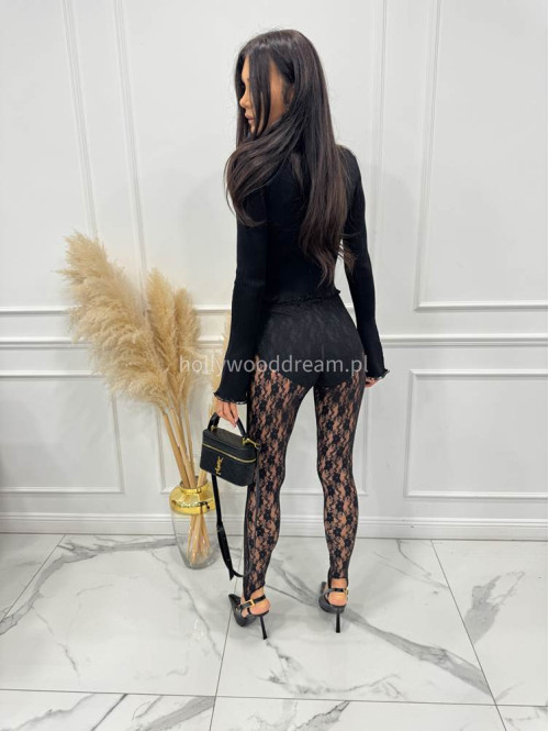 Czarne legginsy koronkowe z zapiętką i gumką w pasie KAMIL 185 - photo #5