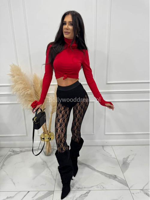 Czarne legginsy koronkowe z zapiętką i gumką w pasie KAMIL 185 - photo #19