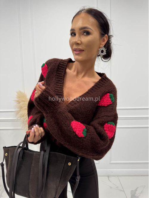Brązowy sweter z różową poziomką 3D LESSA 31 - photo #1