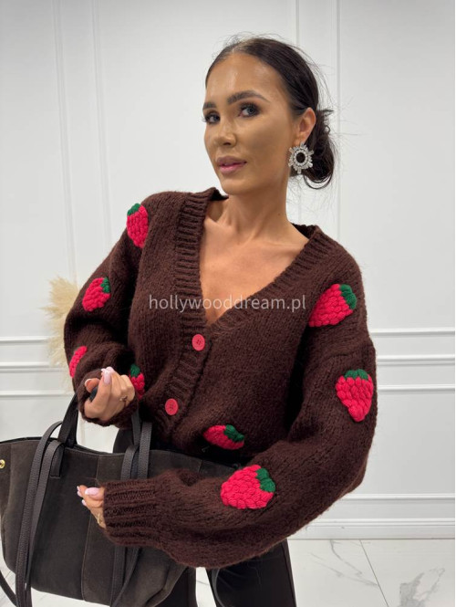 Brązowy sweter z różową poziomką 3D LESSA 31 - photo #2