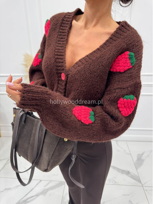 Brązowy sweter z różową poziomką 3D LESSA 31 - photo #3