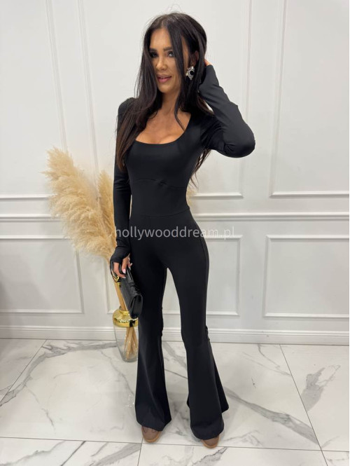 Czarny kombinezon modelujący z dekoltem karo+ dzwony JAŚMINA 173 - photo #5
