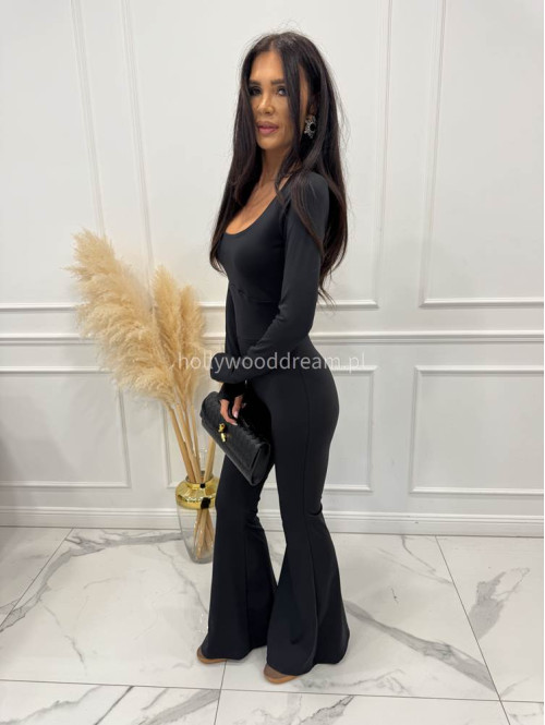 Czarny kombinezon modelujący z dekoltem karo+ dzwony JAŚMINA 173 - photo #6