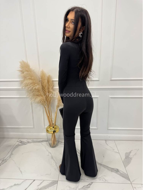 Czarny kombinezon modelujący z dekoltem karo+ dzwony JAŚMINA 173 - photo #8