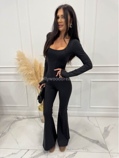 Czarny kombinezon modelujący z dekoltem karo+ dzwony JAŚMINA 173 - photo #10
