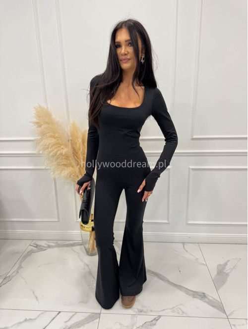 Czarny kombinezon modelujący z dekoltem karo+ dzwony JAŚMINA 173 - photo #11