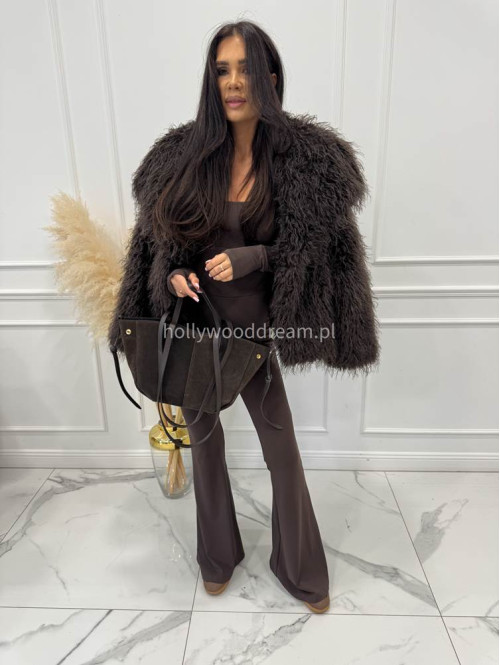 Brązowy kombinezon modelujący z dekoltem karo+ dzwony JAŚMINA 173 - photo #1