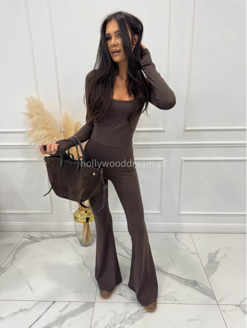Brązowy kombinezon modelujący z dekoltem karo+ dzwony JAŚMINA 173 - photo #5