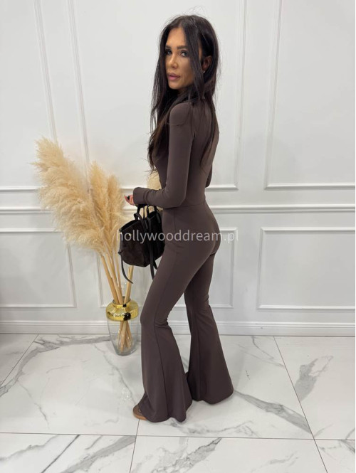 Brązowy kombinezon modelujący z dekoltem karo+ dzwony JAŚMINA 173 - photo #6