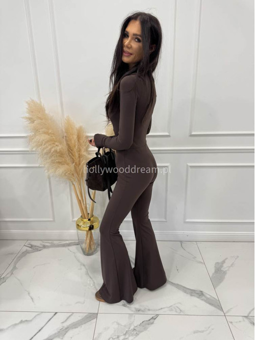 Brązowy kombinezon modelujący z dekoltem karo+ dzwony JAŚMINA 173 - photo #7